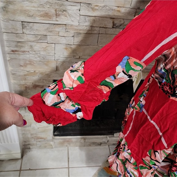 Anthropologie x fig & flower floral farm ruffle lantern sleeve peasant dress L‎ - Picture 7 of 9